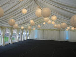 Paper lanterns in a marquee